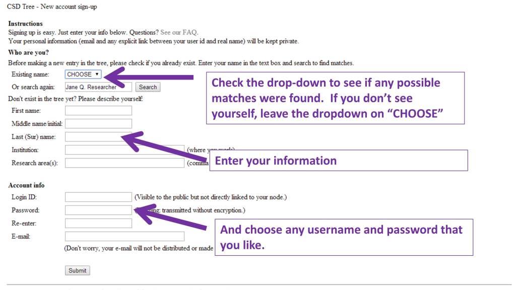 If there are not any matches, enter your information and choose an ID and password.